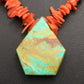 Native American Turquoise Coral Pendant Necklace | Brass Old Pawn | 19" | 4002