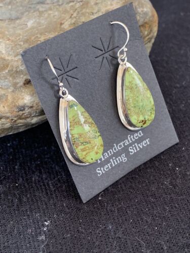 Native American Women's Navajo Green Gaspeite Earrings | Sterling Silver | 396