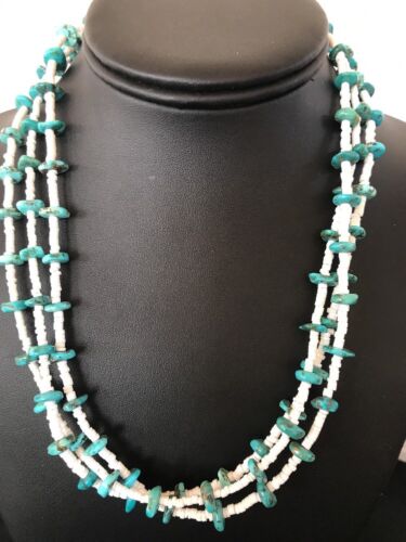 Navajo Sterling Silver 3-Strand Turquoise Necklace with Bone Earrings Set | Authentic Native American Handmade