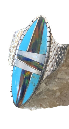 Multi-Color Opal & Turquoise Inlay Ring | Sterling Silver | Sz 8.5 | 01468