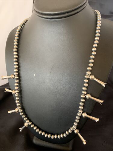 Navajo Pearl Necklace | 6mm Sterling Silver Beads | 24" | Authentic Native American Handmade | 12266