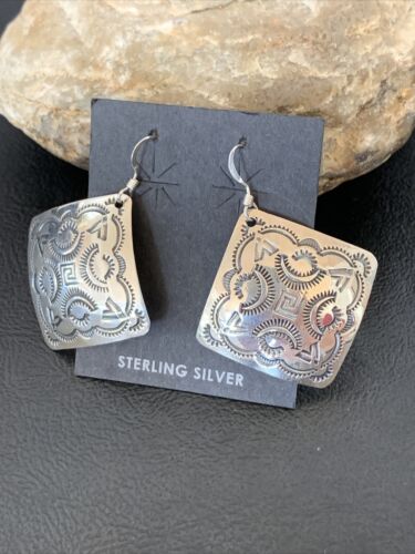 Southwestern Women's Navajo Stamped Earrings | Sterling Silver | Authentic Native American Handmade | 1663