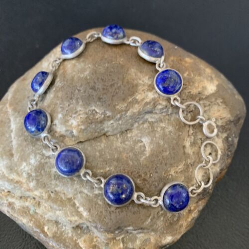 Minimalist Navajo Blue Lapis Lazuli Link Bracelet | Sterling Silver | 7.5" | 12655