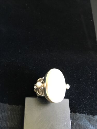 Southwestern Navajo White Mabe Pearl Ring | Sterling Silver | Sz 8 | Authentic Native American Handmade | 01722