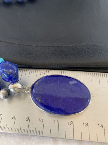 Navajo Blue Lapis Turquoise Pendant Necklace | Sterling Silver | 20" | Authentic Native American Handmade | 10269