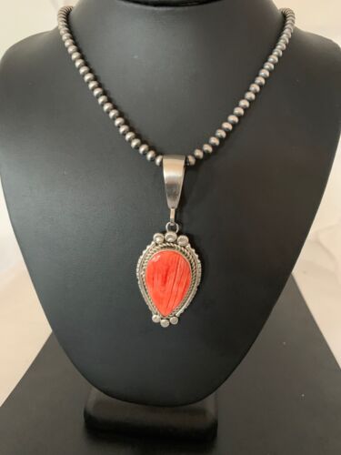 Navajo Spiny Oyster Pendant with Pearls | Sterling Silver Necklace | Authentic Native American Handmade | 4684