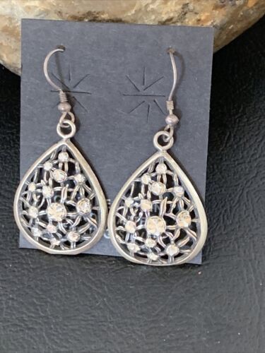 Old Pawn Southwestern Sterling Silver Dangle Earrings | Diamond Cut | 1" | 12987