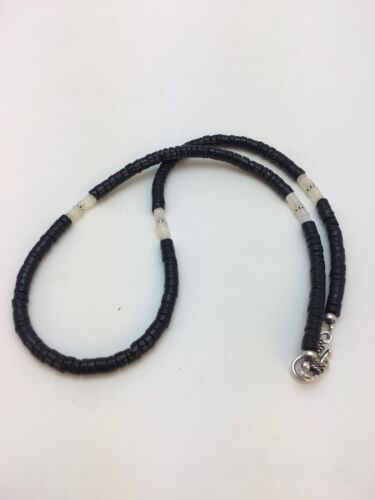 Southwestern Men's Necklace | White Mother of Pearl Heishi & Black Onyx | Sterling Silver | 19" | 8901