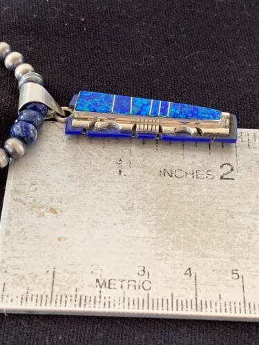 Southwestern Navajo Sterling Silver Necklace Pendant | Purple Opal Lapis Inlay | Authentic Native American Handmade | 00595