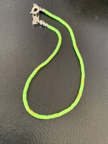 Navajo Green Gaspeite Heishi Tube Beads Bracelet | Sterling Silver | 8" | Authentic Native American Handmade | 13210