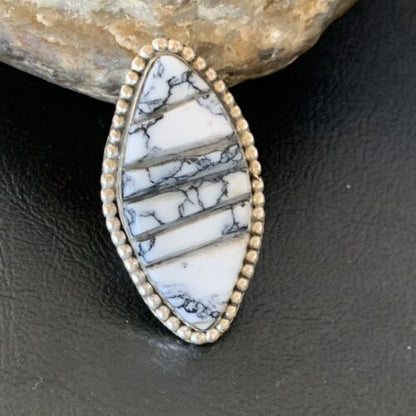 Navajo White Buffalo Turquoise Inlay Ring | Sterling Silver | Sz 7 | Authentic Native American Handmade | 12176