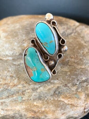 Native American Navajo Men's Turquoise Sterling Silver 2 Stone Ring | Sz 6 | Native American Handmade | 8765