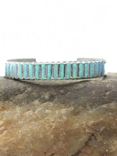 Native American Indian Womens Opal Zuni Sterling Silver Bracelet 4393