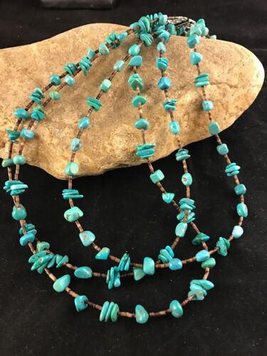 Authentic Native American Navajo Sterling Silver Necklace | Turquoise, Shell & Nugget | 21" | Handmade - Masha USA
