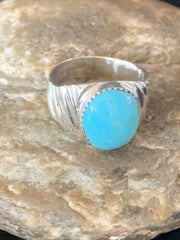 Navajo Blue Kingman Turquoise Ring | Sterling Silver | Sz 11 | Authentic Native American Handmade | 14148