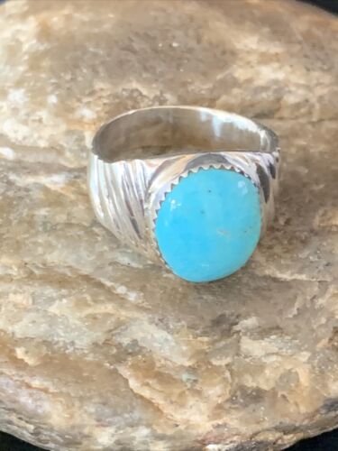 Southwestern Navajo Sterling Silver Blue Kingman Turquoise Ring Sz 11 14148