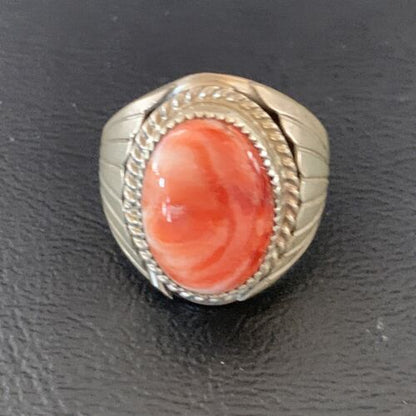 Native American Navajo Red Spiny Oyster Ring | Sterling Silver | Sz 10 | 11939