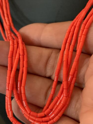 Red Stabilized Coral Heishi Necklace | 5-Strands | Sterling Silver | 20" | Authentic Native American Handmade | 00761