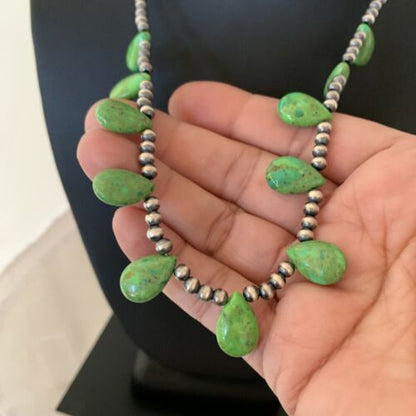 Navajo Green Mojave Turquoise Necklace | Sterling Silver | Authentic Native American Handmade | 01315