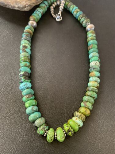 Native American Green Turquoise Bead Necklace | Sterling Silver | 20" | 2088