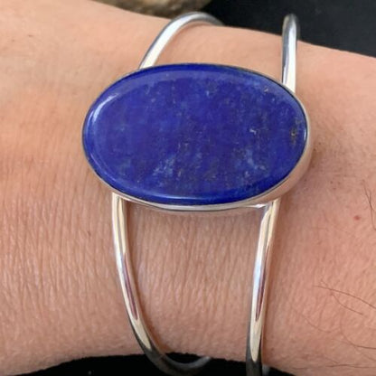 Minimalist Women's Blue Lapis Lazuli Cuff Wire Bracelet | Sterling Silver | 12871