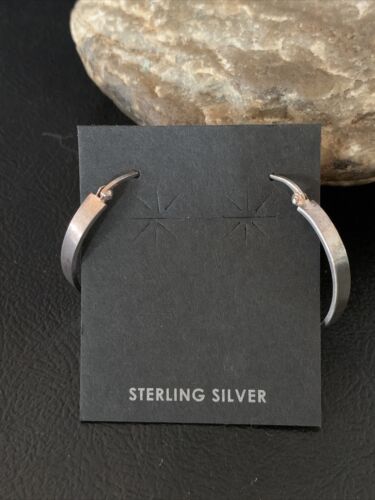 Native American Old Pawn Women's Hoop Stud Earrings | Sterling Silver | 1" | 13010