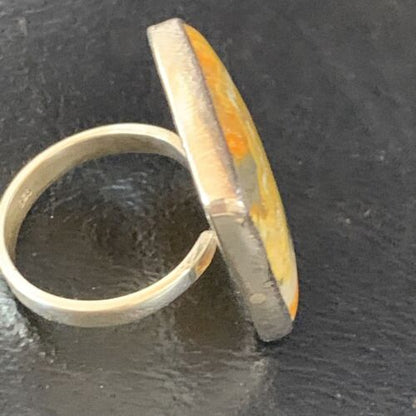 Yellow Square Bumble Bee Jasper Ring Sz 8 Adjustable | Navajo Sterling Silver | Handmade 14022