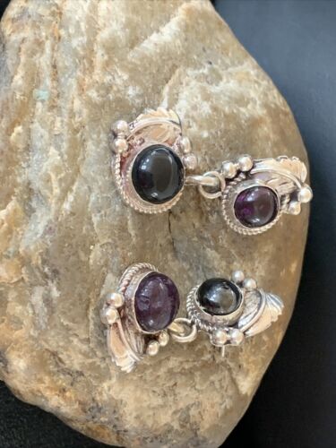 Navajo Purple Sugilite Dangle Earrings | Sterling Silver | Authentic Native American Handmade | 1595