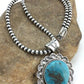 Men's Kingman Turquoise Pendant | Navajo Pearl Sterling Silver Necklace | Authentic Native American Handmade | 4876