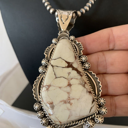 Men's Navajo Wild Horse Turquoise Pendant Necklace | Sterling Silver | Authentic Native American Handmade | 01934