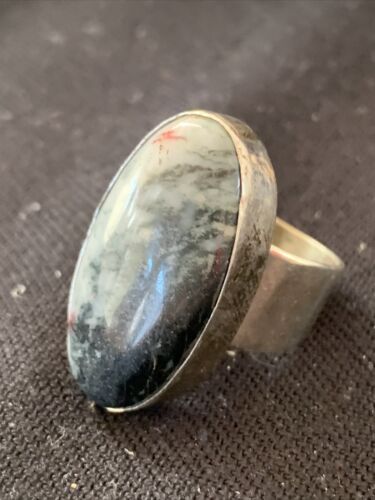Southwestern Navajo Cinnabrite Ring | White Black | Sterling Silver | Sz 7.5 | 01561