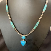 Navajo Pearl Necklace with Blue Cluster Turquoise Multi-Stone Pendant | Authentic Native American Sterling Silver | 12549
