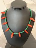 Navajo Turquoise Coral Chili Pepper Necklace | 20" | Sterling Silver Beads | Southwestern | 00828