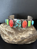Navajo Turquoise Gaspeite Spiny Oyster Cuff Bracelet | Sterling Silver | Authentic Native American Handmade | 14815