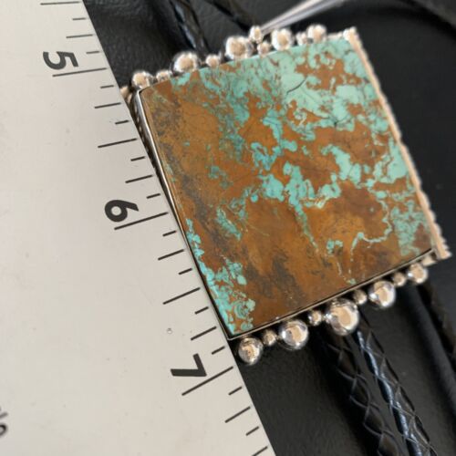Navajo Green Royston Turquoise Bolo Tie | Sterling Silver | Authentic Native American Handmade | 12883