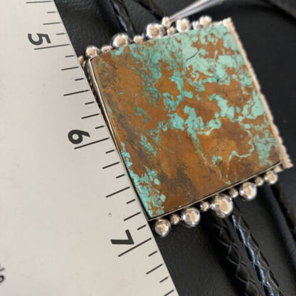 Navajo Green Royston Turquoise Bolo Tie | Sterling Silver | Authentic Native American Handmade | 12883