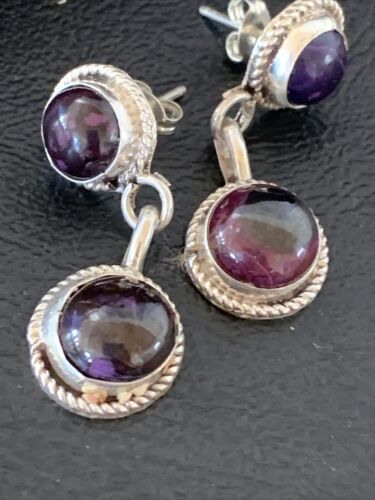 Navajo Purple Sugilite Post Dangle Earrings | Sterling Silver | Authentic Native American Handmade | 1598