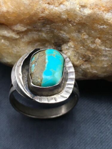 Navajo Blue Turquoise Ring | Sterling Silver | Sz 7.5 | Authentic Native American Handmade | 4457