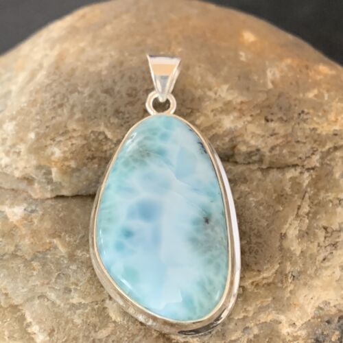 Navajo Sterling Silver Beads Necklace | Blue Larimar Pendant | Authentic Native American Handmade | 10675