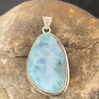Navajo Sterling Silver Beads Necklace | Blue Larimar Pendant | Authentic Native American Handmade | 10675
