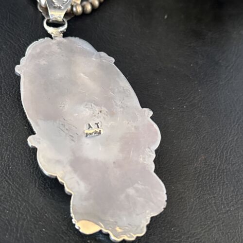 White Buffalo Turquoise Necklace Pendant with Pearls | Sterling Silver | Authentic Native American Handmade | 14805