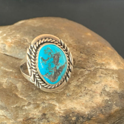 Navajo Blue Kingman Turquoise Ring | Sterling Silver | Sz 8 | Authentic Native American Handmade | 11921