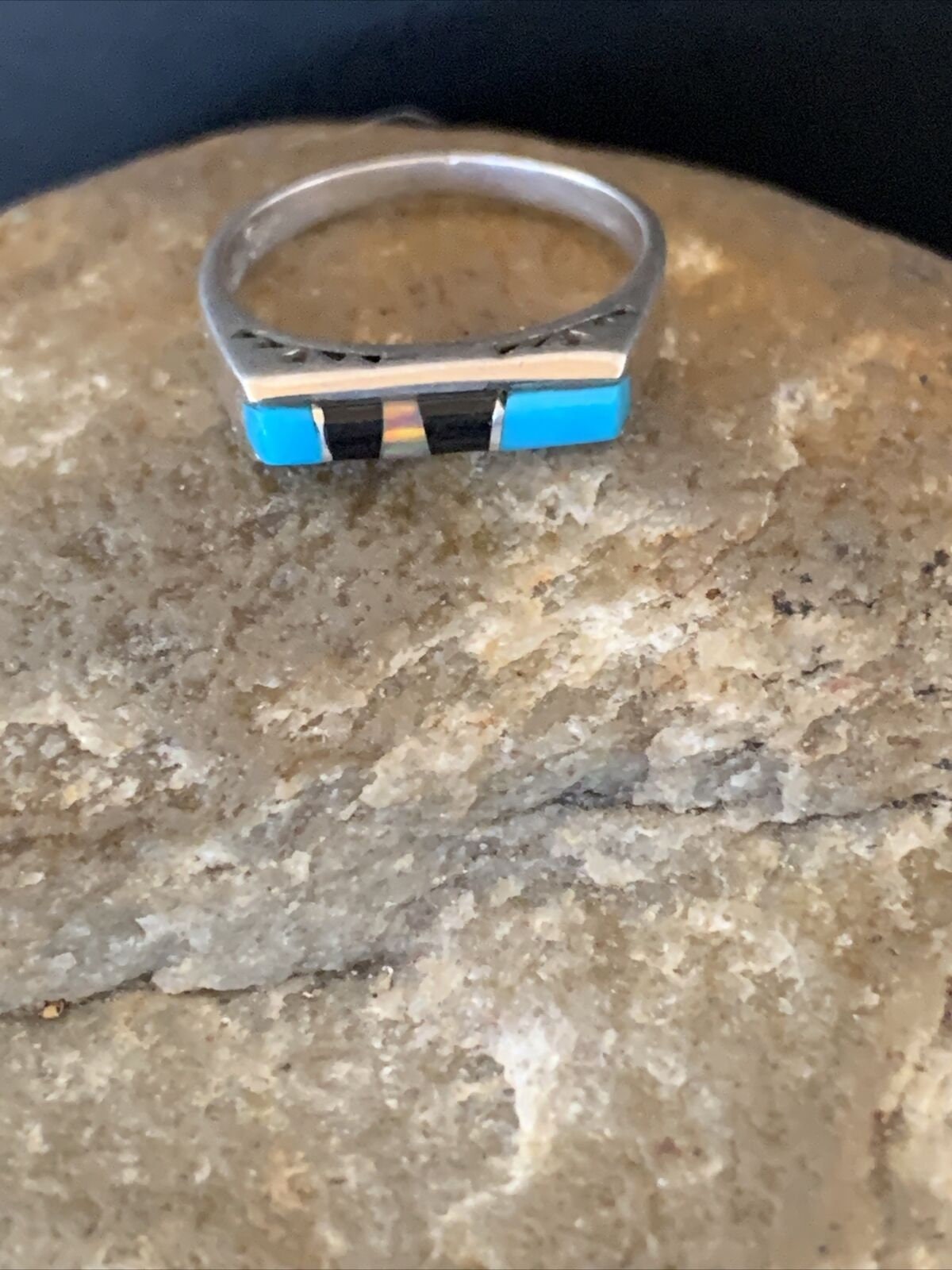 Native American Navajo Blue Lapis Turquoise Opal Inlay Ring | Sz 6 | 11145