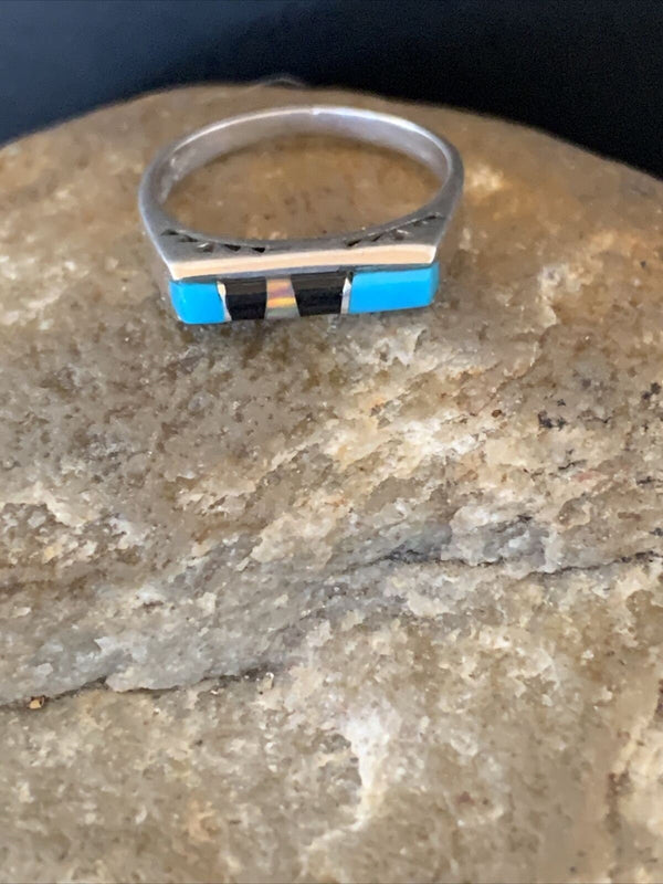 Native American Navajo Blue Lapis Turquoise Opal Inlay Ring | Sz 6 | 11145