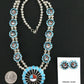 Zuni Sun Face Turquoise Inlay Sterling Silver Squash Blossom Necklace Set | Native American Handmade | 1308