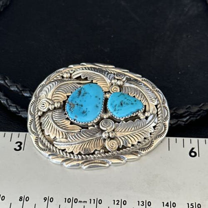 Native American Men's Bolo Tie | Blue Kingman Turquoise | Sterling Silver | Navajo Handmade | 14279