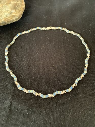 Southwestern Sterling Silver Necklace | Lapis & Opal Inlay Pendant | 16" | 01426