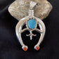 Navajo Sterling Silver Naja Pendant | Turquoise & Spiny Oyster | Authentic Native American Handmade | 1060