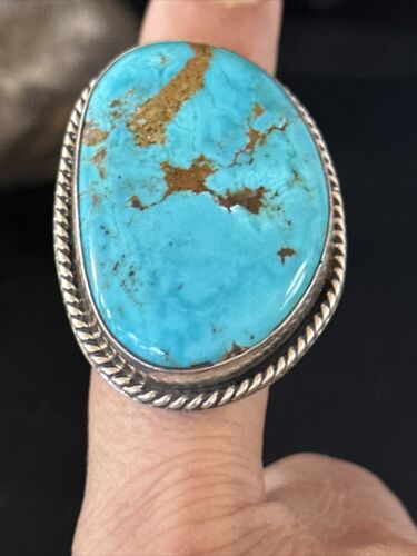 Navajo Sterling Silver Blue Kingman Turquoise Ring | Sz 9 | 00126