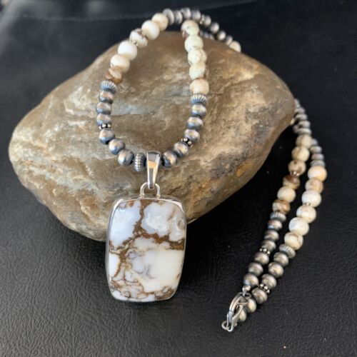 Navajo Wild Horse Turquoise Necklace Pendant | Sterling Silver | 20" | Authentic Native American Handmade | 13862